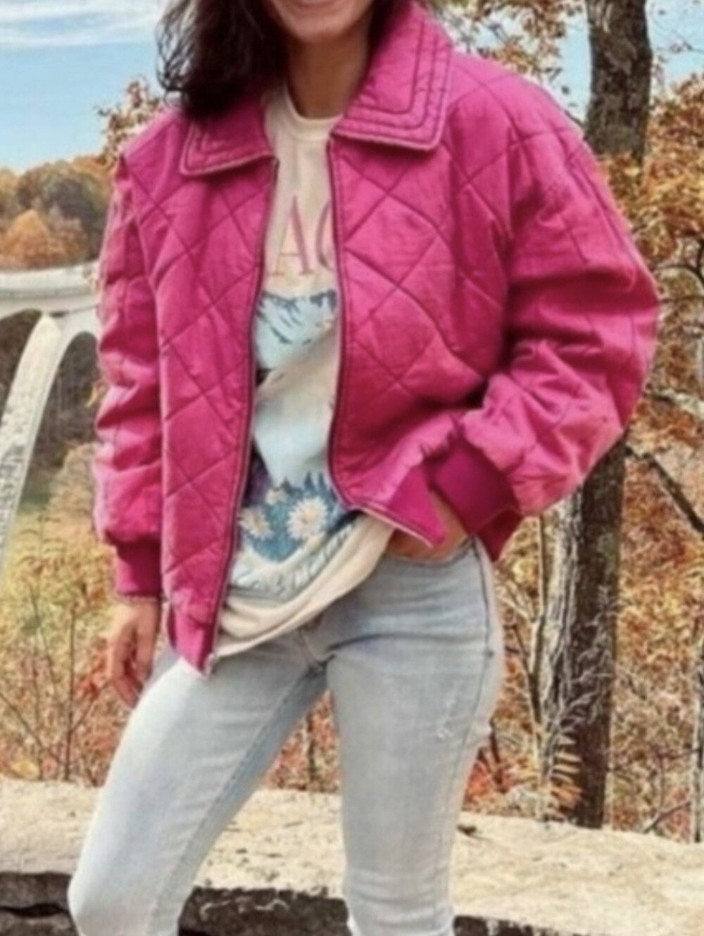 Wild Fable Quilted Pink Bomber Jacket